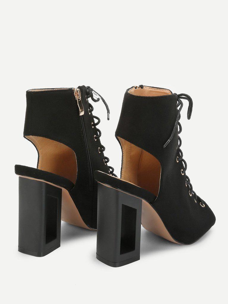 Open Back Lace Up Heeled Sandals-shoes-Des Mess