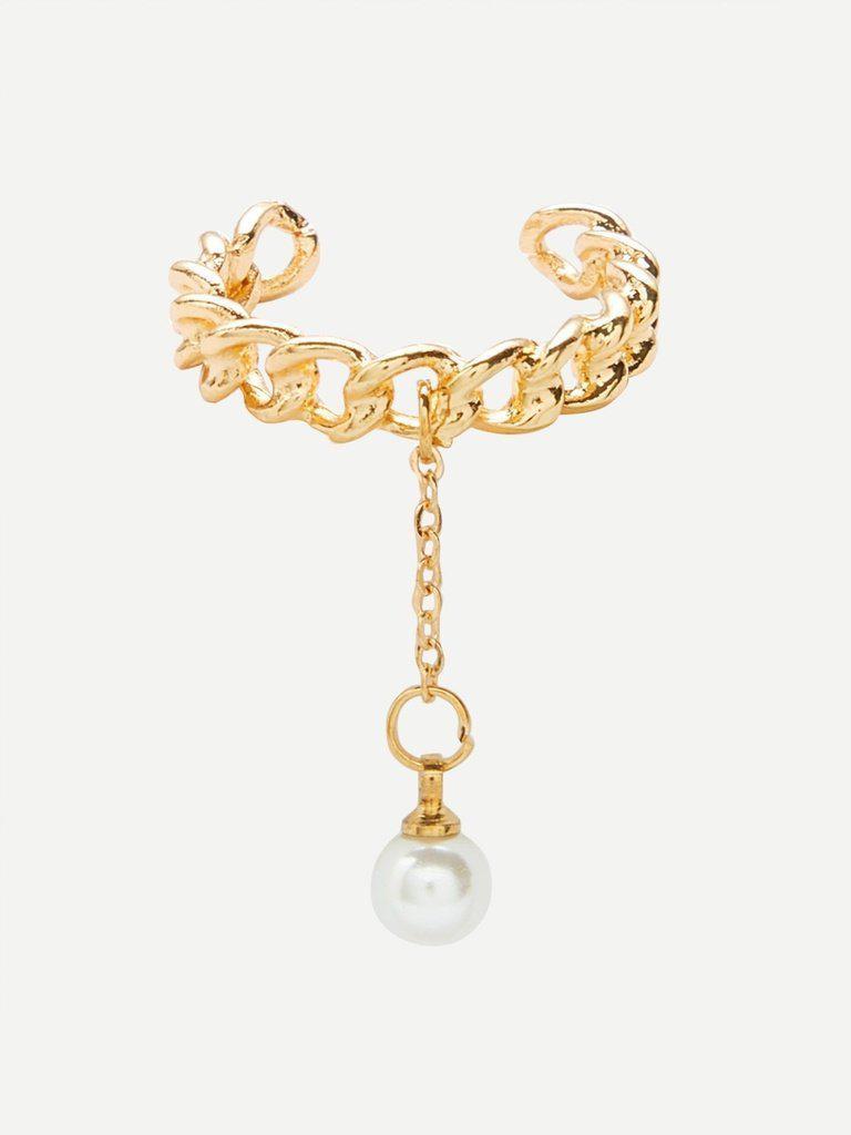 Faux Pearl Chain Shape Ring-jewelry-Des Mess
