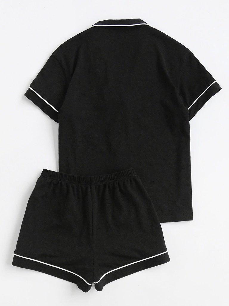 Contrast Piping Pocket Front Pajama Set-loungewear-Des Mess