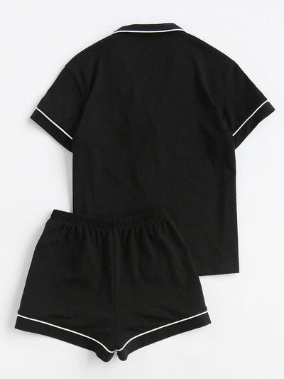 Contrast Piping Pocket Front Pajama Set-loungewear-Des Mess
