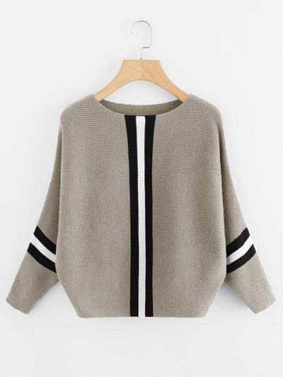 Contrast Striped Panel Ribbed Sweater-outerwear-Des Mess