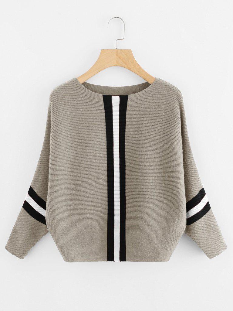 Contrast Striped Panel Ribbed Sweater-outerwear-Des Mess