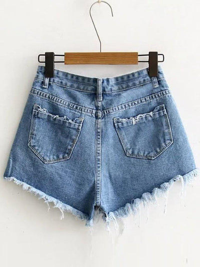 Blue Raw Hem Denim Shorts-bottom-Des Mess