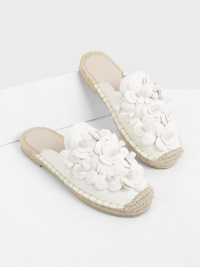Floral Appliqued Cap Toe Flats-shoes-Des Mess