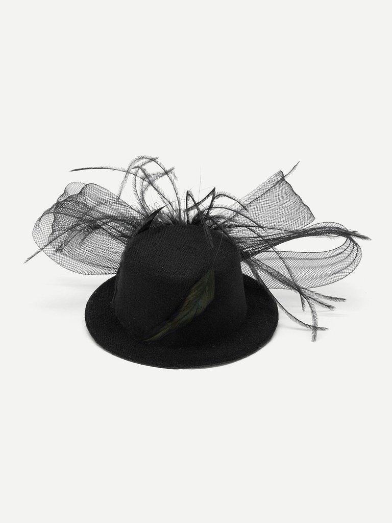 Mesh Bow Fascinator Hat With Feather-hair-Des Mess