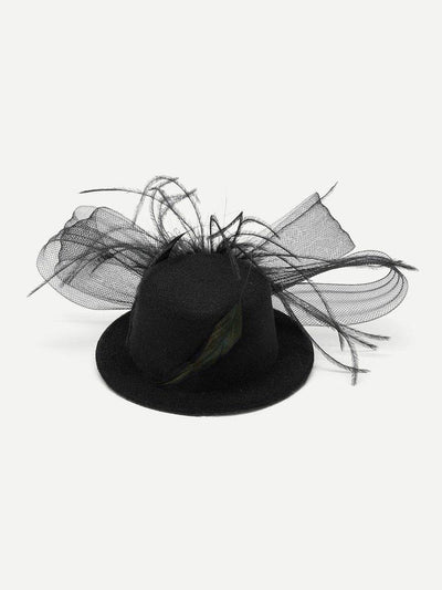 Mesh Bow Fascinator Hat With Feather-hair-Des Mess