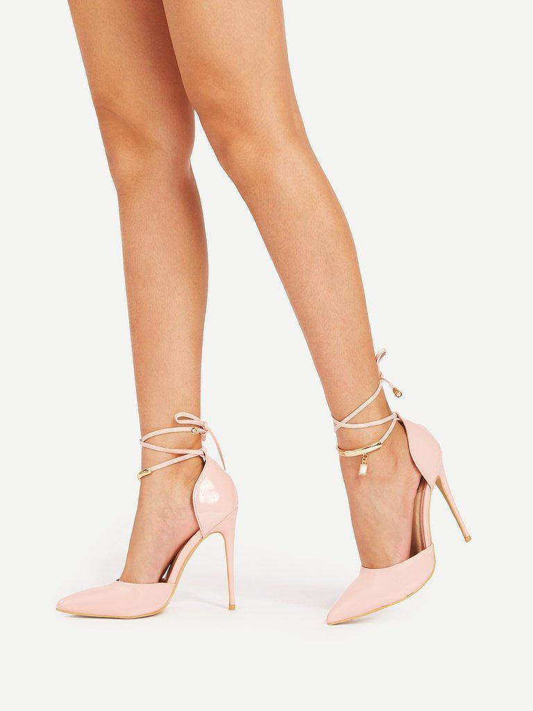 Pointed Toe Tie Leg Stiletto Heels-shoes-Des Mess