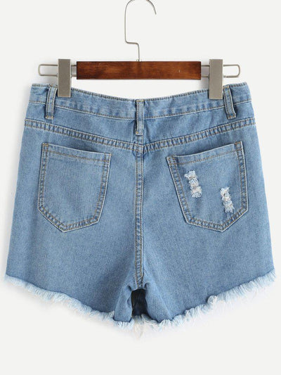 Ripped Frayed Hem Denim Shorts-bottom-Des Mess