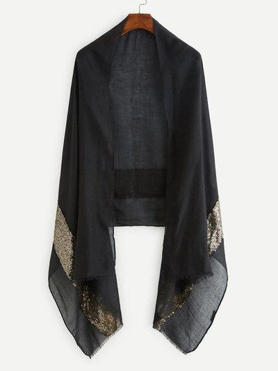 Contrast Sequin Panel Raw Edge Scarf-accessories-Des Mess