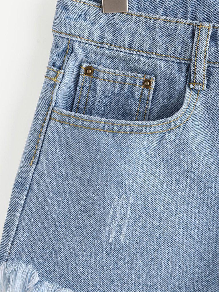 Distress Fray Hem Single Breasted Denim Shorts-bottom-Des Mess