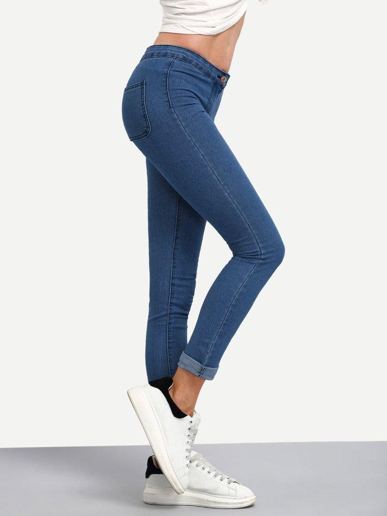 High Waist Denim Slim Pant-bottom-Des Mess
