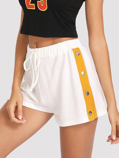 Buttoned Contrast Side Drawstring Shorts-bottom-Des Mess