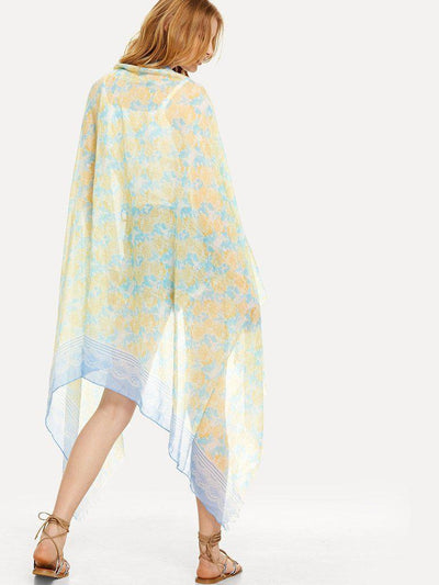 Flower Print Frayed Trim Scarf-accessories-Des Mess