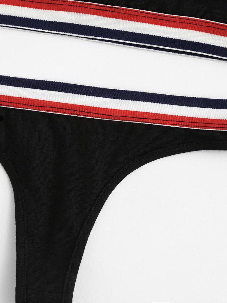 Y-Back Striped Sports Bra & Panty Lingerie Set-sportswear-Des Mess