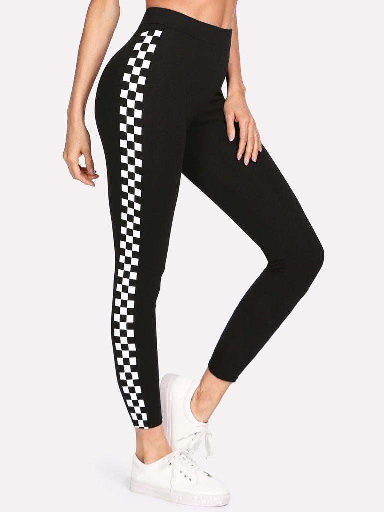 Checkered Sideseam Stretch Leggings-bottom-Des Mess