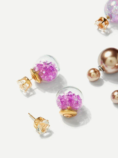 Glass Ball Reversible Stud Earrings 3pairs-jewelry-Des Mess