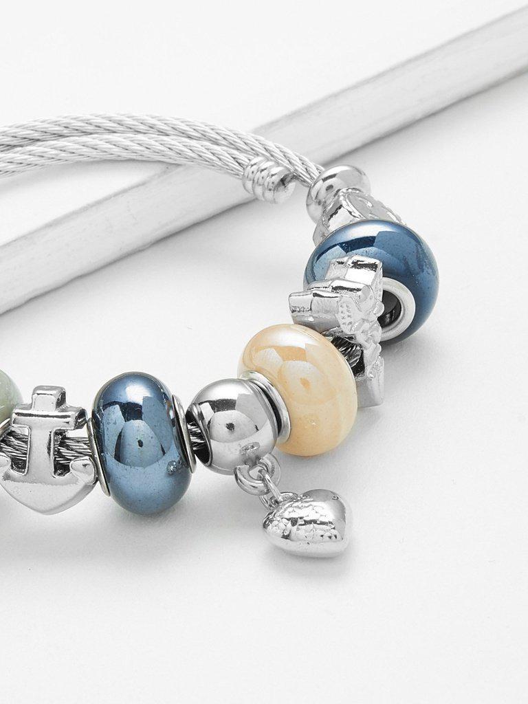 Beaded Detail Heart Charm Bangle--Des Mess