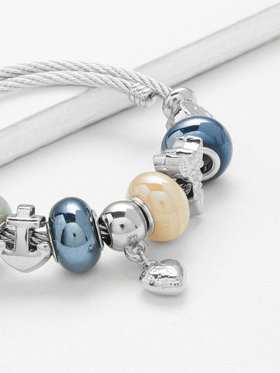 Beaded Detail Heart Charm Bangle--Des Mess