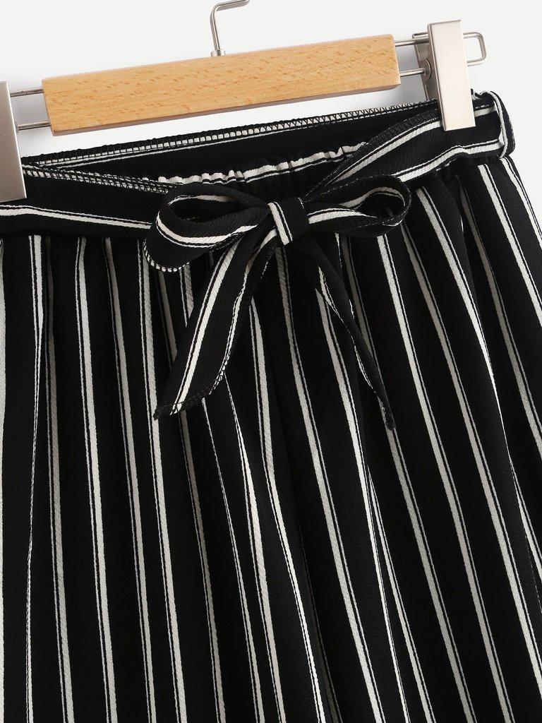 Vertical Stripe Self Tie Wide Leg Pants-bottom-Des Mess