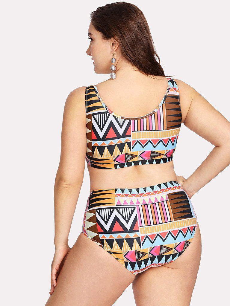 Geometric Pattern Flounce Bikini Set-swimwear-Des Mess