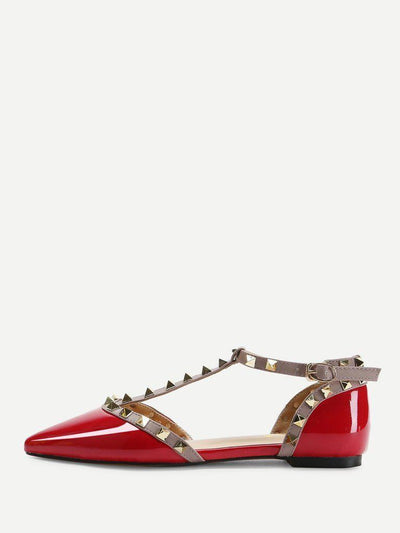 T-strap Studded Ballet Flats-shoes-Des Mess
