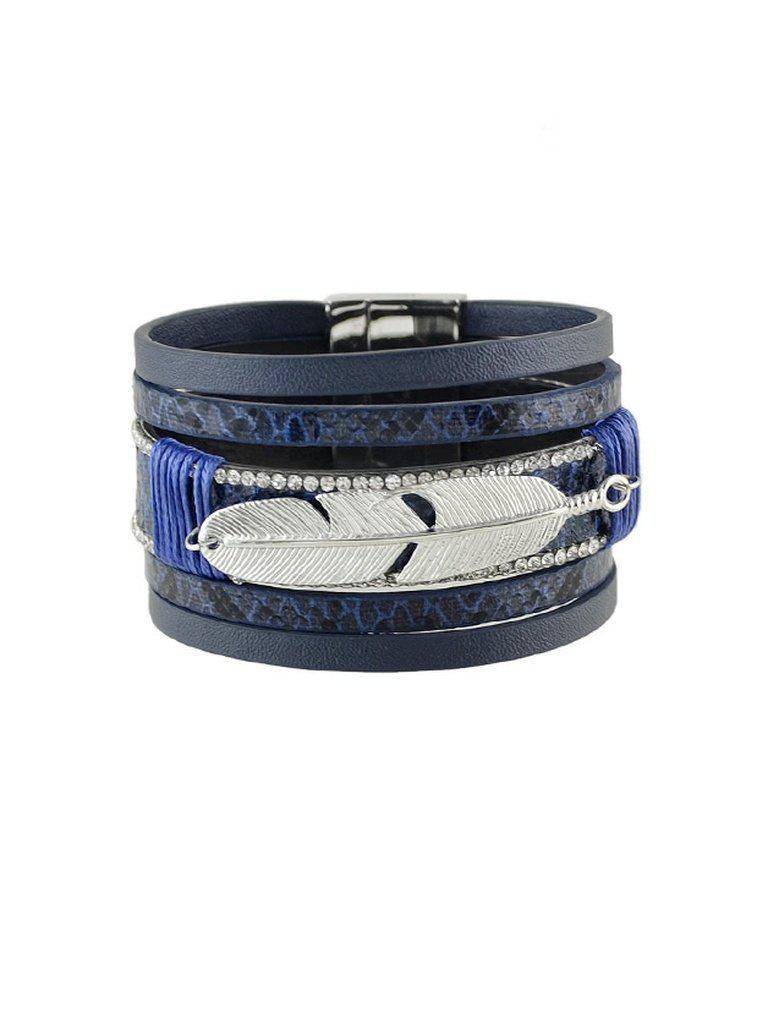Blue Multilayer Blue Black Pu Leather Wrap Bracelets--Des Mess