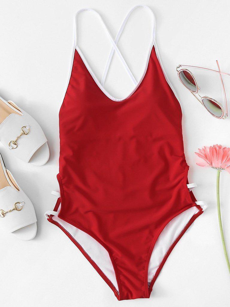 Lace Up Low Back Swimsuit-swimwear-Des Mess
