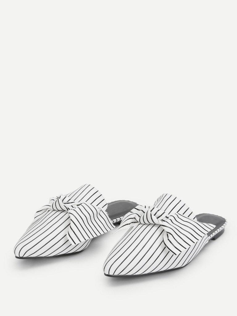 Bow Tie Striped Flat Mules-shoes-Des Mess