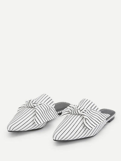 Bow Tie Striped Flat Mules-shoes-Des Mess