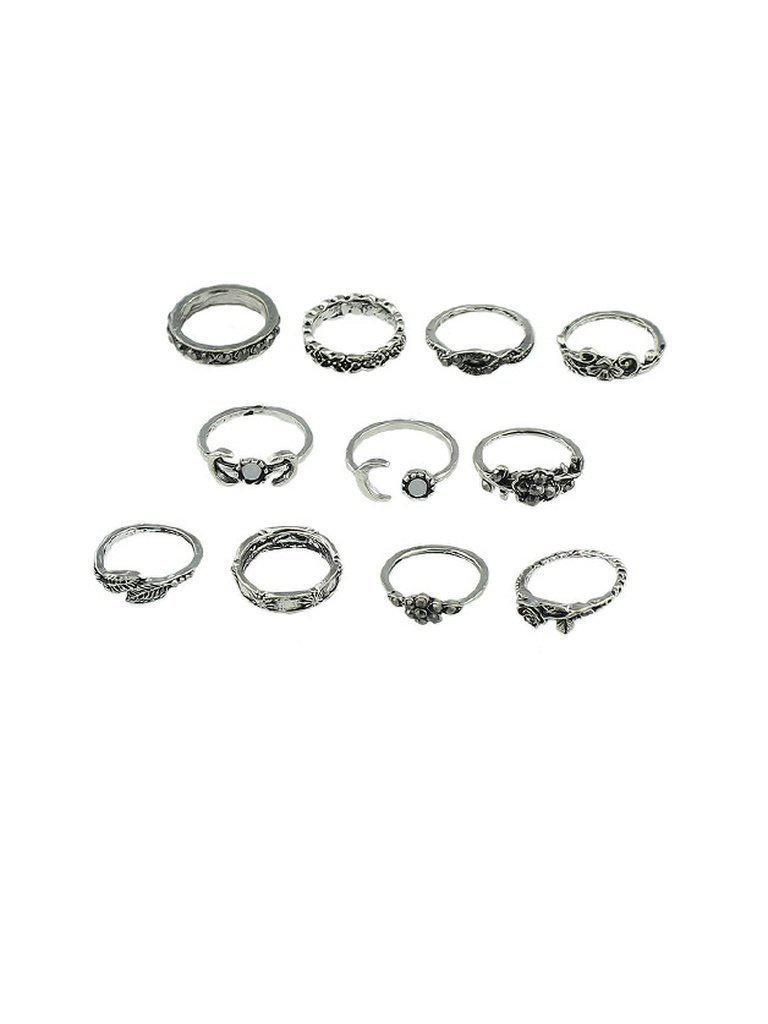 At-Silver 11Pcs/Set Moon Flower Leaf Jewelry Rings-jewelry-Des Mess