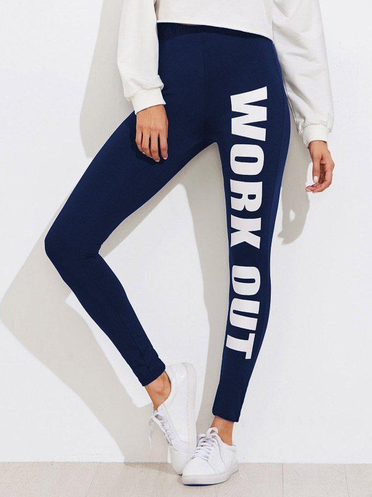 Slogan Print Leggings-bottom-Des Mess