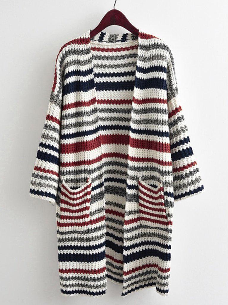 Striped Textured Knit Longline Cardigan Sweater-outerwear-Des Mess