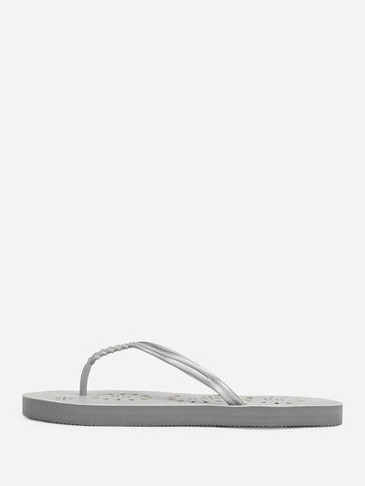 Woven Detail PVC Flip Flops-shoes-Des Mess