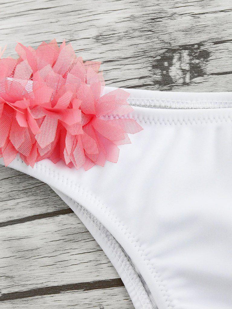 Contrast Flower Embellished One Shoulder Bikini Set-swimwear-Des Mess