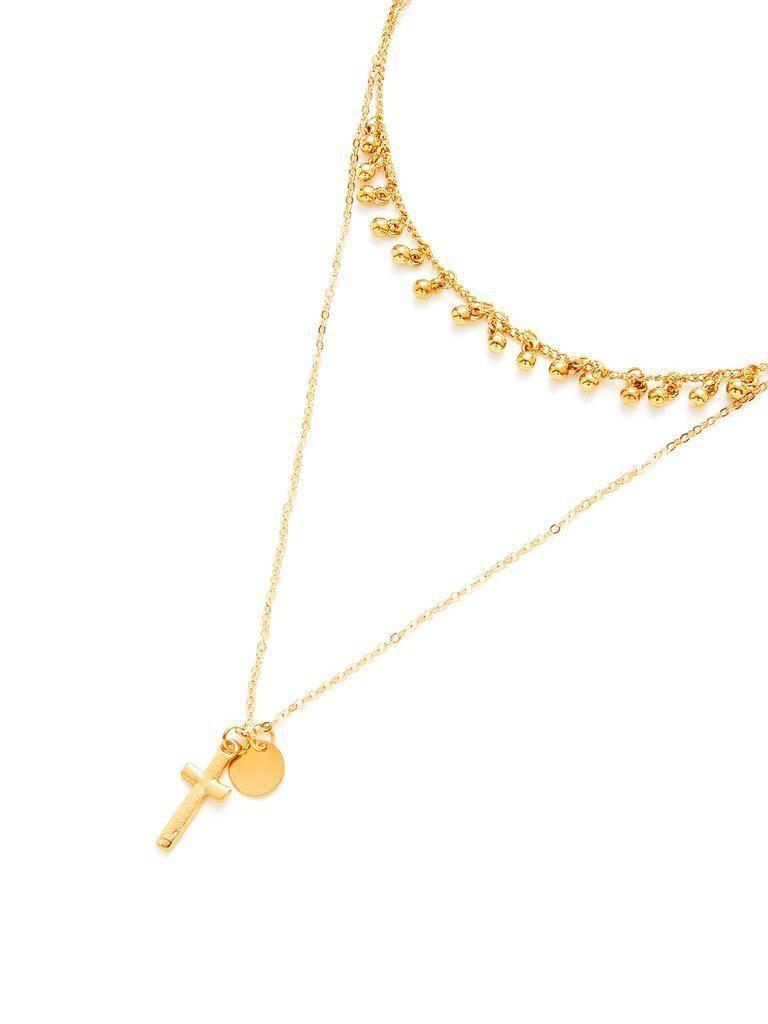 Cross & Sequin Pendant Layered Chain Necklace-jewelry-Des Mess