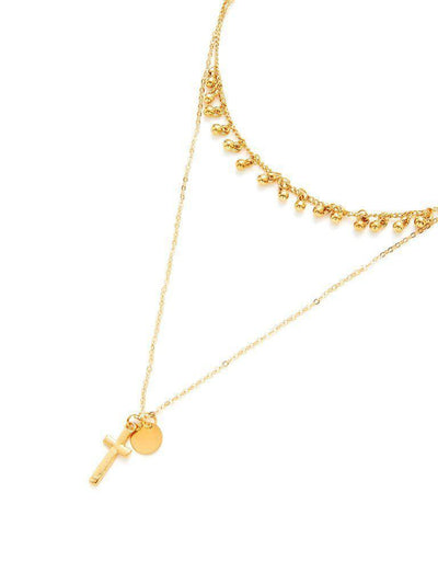 Cross & Sequin Pendant Layered Chain Necklace-jewelry-Des Mess