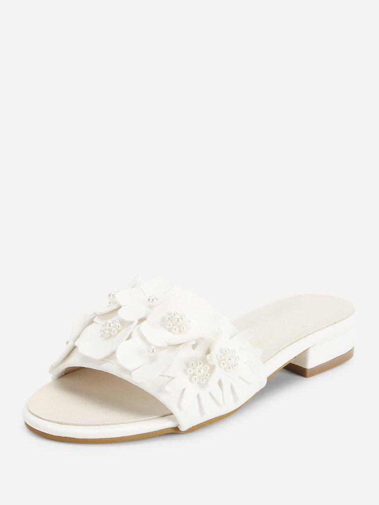 Flower Decorated PU Flat Sliders-shoes-Des Mess