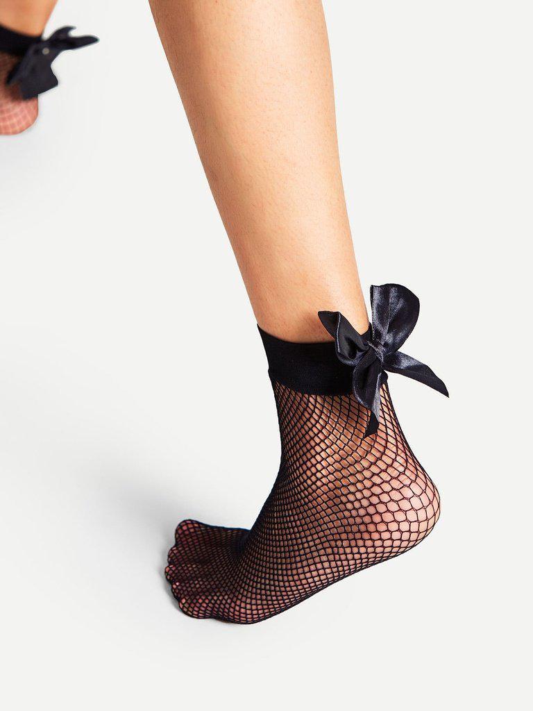 Bow Back Fishnet Ankle Socks 3Pairs-accessories-Des Mess