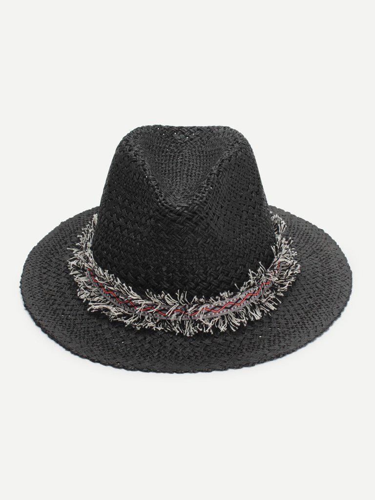 Frayed Band Straw Fedora Hat-accessories-Des Mess