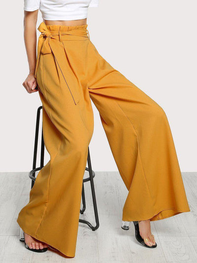 Frill Waist Belted Palazzo Pants-bottom-Des Mess