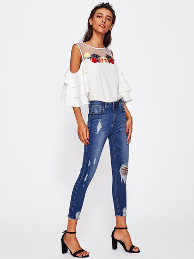 Bleach Wash Distressed Jeans-bottom-Des Mess