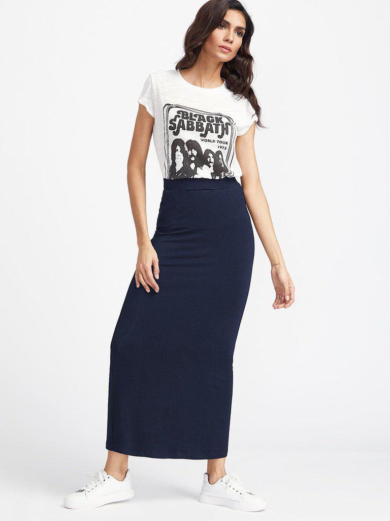Elastic Waist Longline Jersey Skirt-bottom-Des Mess