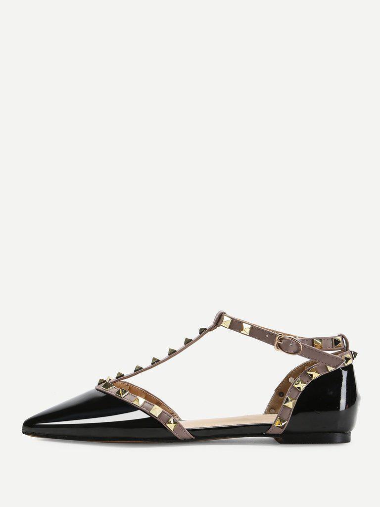T-strap Studded Ballet Flats-shoes-Des Mess