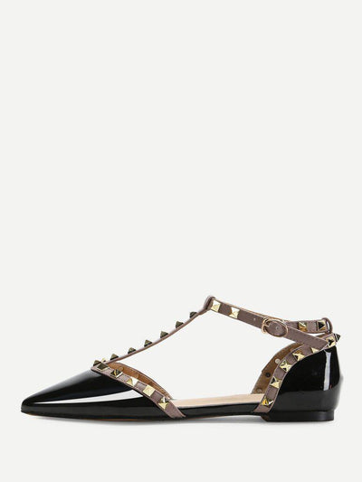 T-strap Studded Ballet Flats-shoes-Des Mess