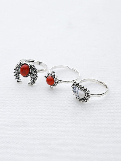 Red And White Turquoise Stone Vintage Rings Set-jewelry-Des Mess