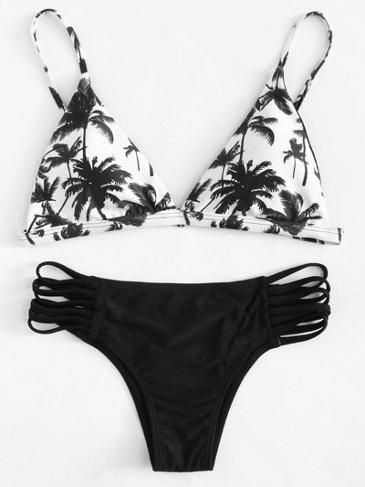 Ladder Cut Palm Print Bikini Set-swimwear-Des Mess