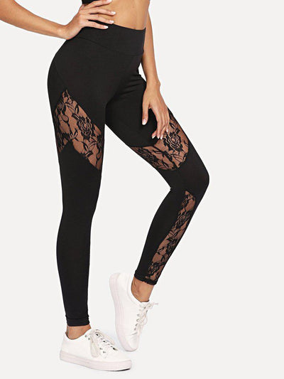 Lace Insert Zip Detail Leggings-bottom-Des Mess
