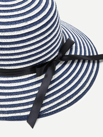 Bow Band Striped Straw Hat--Des Mess