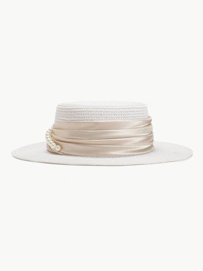 Faux Pearl Detail Straw Hat-accessories-Des Mess
