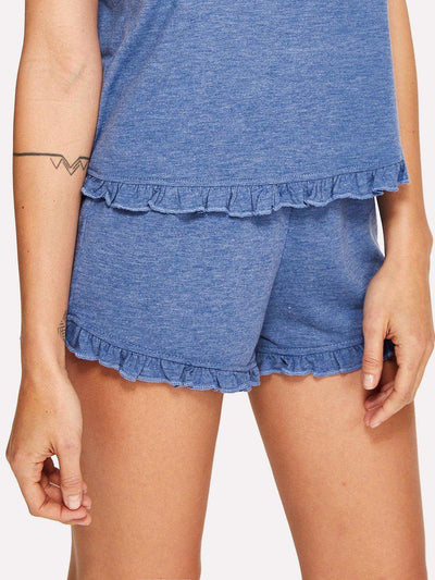 Ruffle Hem Pajama Shorts-loungewear-Des Mess